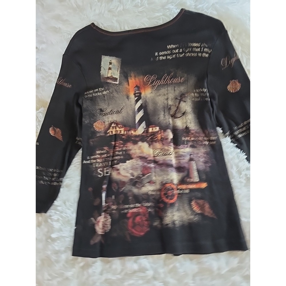 VTG Cactus Lighthouse on the Hillside Y2K‎ Studded Top Shirt Ladies Sz M USA - Picture 9 of 13